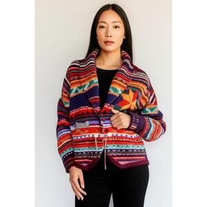 Casual Corner Womens Large Southwestern Shetland Wool Drop Sleeve Sweater